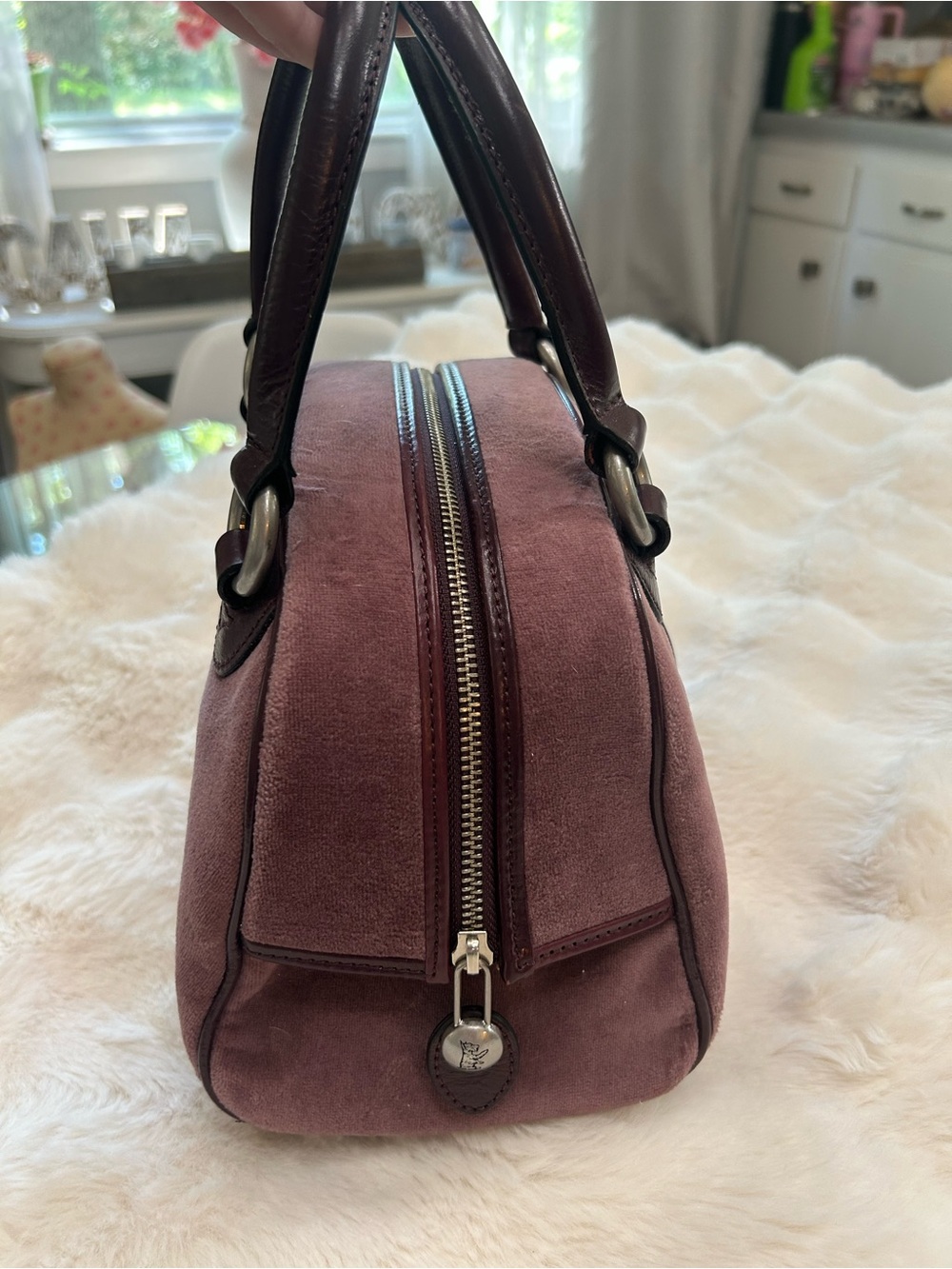 Y2K Vintage 2009 Juicy Couture Purple Velour Bowler Bag Regal Couture Party - Picture 7 of 16